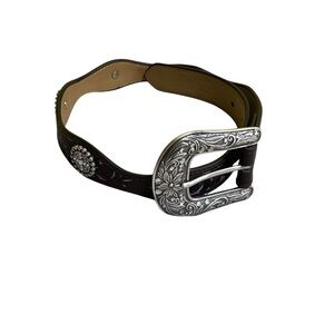 Ariat Girls' 1 1/4" Scalloped Concho Belt - Brown/Pink Sz 22